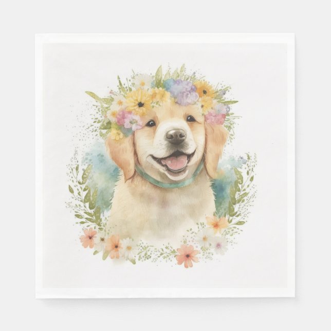 Golden Retriever in Laurel Wreath Serviette (Vorderseite)
