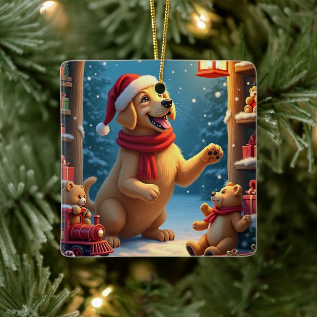 Golden Retriever in Santa’s Workshop Christmas Keramikornament (Baum)