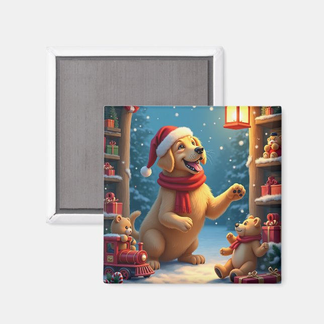 Golden Retriever in Santa’s Workshop Christmas Magnet (Vorderseite/Rückseite)
