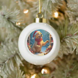 Golden Retriever in Santas Werkstatt Weihnachten Keramik Kugel-Ornament