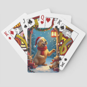 Golden Retriever in Santas Werkstatt Weihnachten Spielkarten