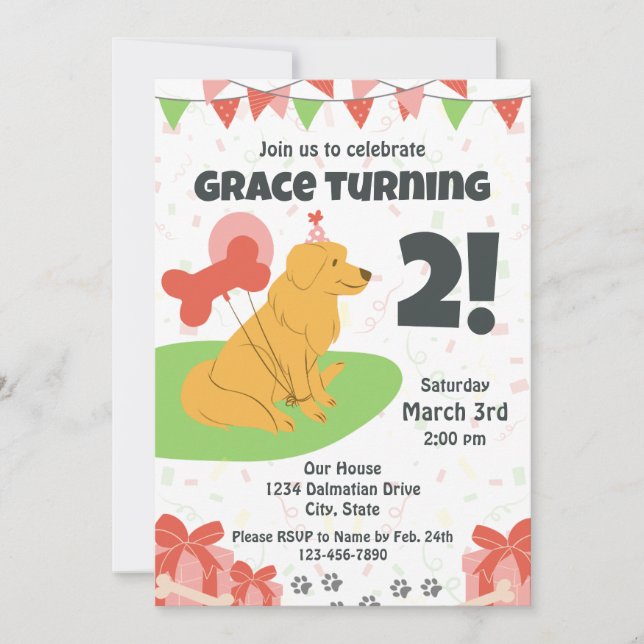 Golden Retriever Invitation anniversaire (Devant)
