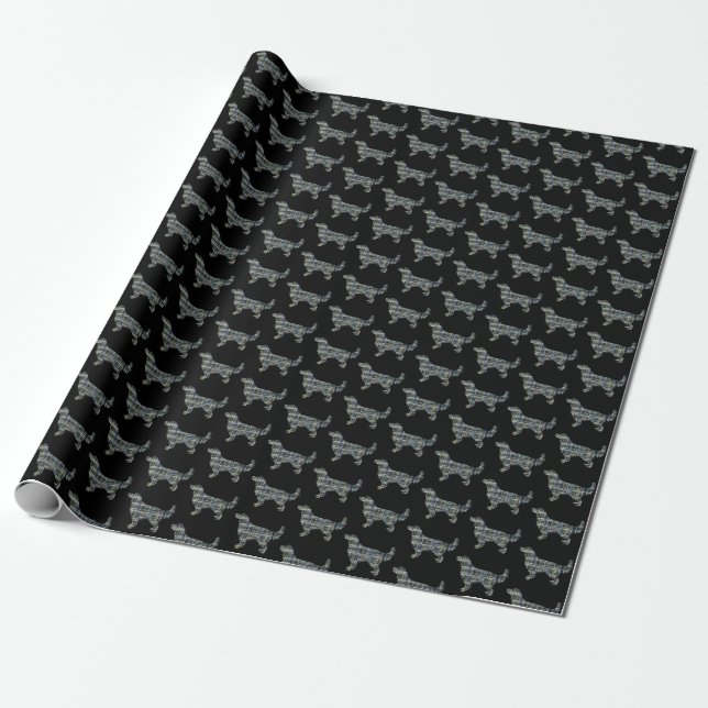 Golden Retriever Kleine Silhouette Raster Black Geschenkpapier (Ungerollt)