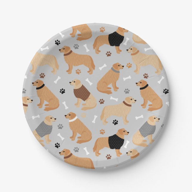 Golden Retriever Knochen und Paws Paper Plate Pappteller (Vorderseite)