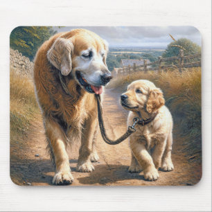 Golden Retriever laufen auf einer Landstraße Mousepad