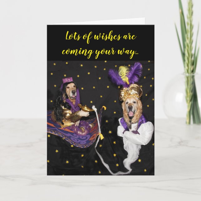 Golden Retriever Magic Carpet Genie Birthday Wish Karte (Vorderseite)