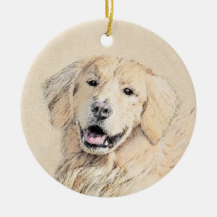 Golden Retriever Malerei - Niedliche Original Hund Keramik Ornament