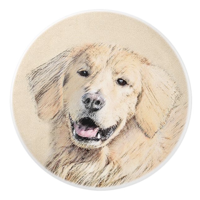 Golden Retriever Malerei - Niedliche Original Hund Keramikknauf (Vorderseite)