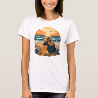 Golden Retriever Mama Leben Strand Sonnenuntergang T-Shirt