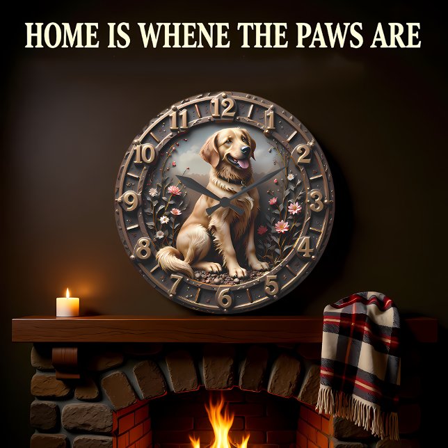 Golden Retriever Meadow Bronze Style Große Wanduhr (Von Creator hochgeladen)