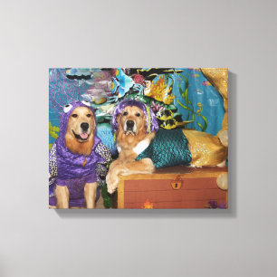 Golden retriever-Meerjungfrau unter dem Meer Leinwanddruck