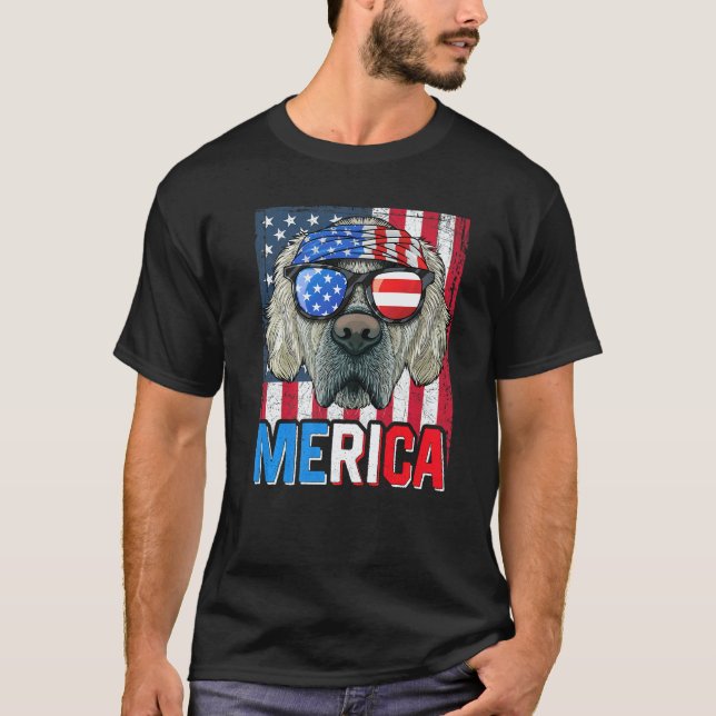 Golden Retriever Merica Flag 4. Juli Hund Ameri T-Shirt (Vorderseite)
