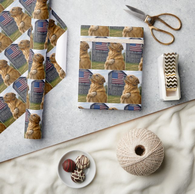 Golden Retriever mit amerikanischer Flagge Geschenkpapier (Kunsthandwerk)