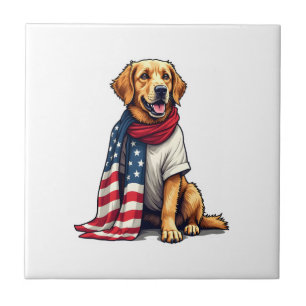 Golden Retriever mit amerikanischer Flagge gravier Fliese