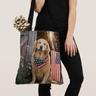 Golden Retriever mit amerikanischer Flagge Tasche