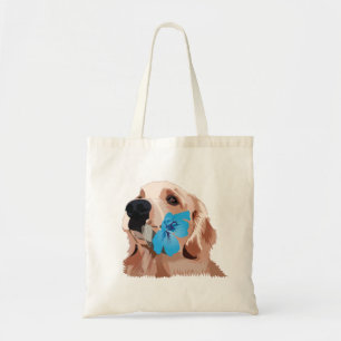 Golden Retriever mit blauer Blume Tragetasche