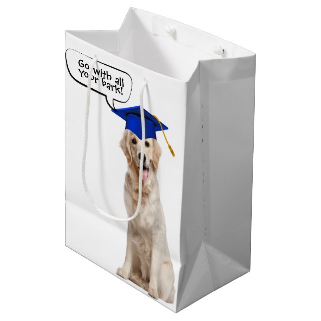 Golden Retriever mit Blue Cap Mittlere Geschenktüte (Vorderseite Schrägansicht)