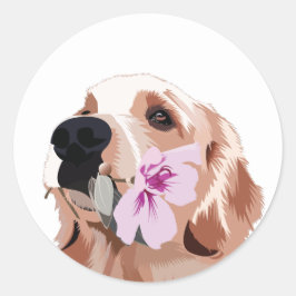 Golden Retriever mit Blume Runder Aufkleber