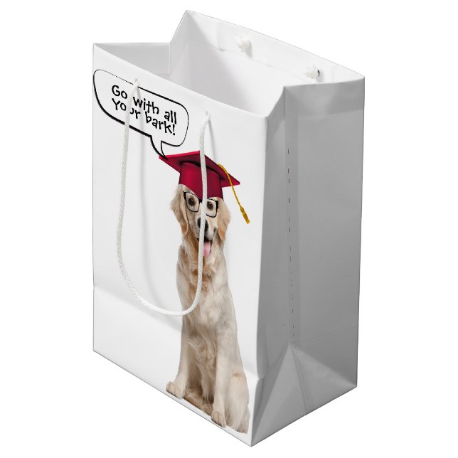 Golden Retriever mit Brille Mittlere Geschenktüte (Vorderseite Schrägansicht)