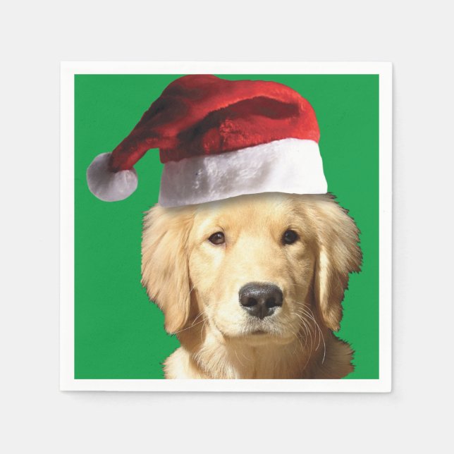 Golden Retriever mit einem Weihnachtshut Serviette (Vorderseite)