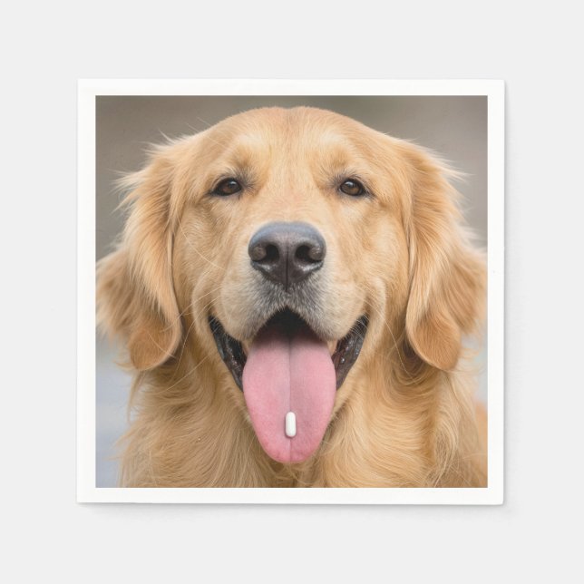 Golden Retriever mit einer Pille Serviette (Vorderseite)