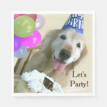 Golden Retriever mit Kuchen und Balloons Geburtsta