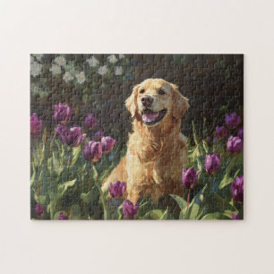 Golden Retriever mit Lila Tulissen