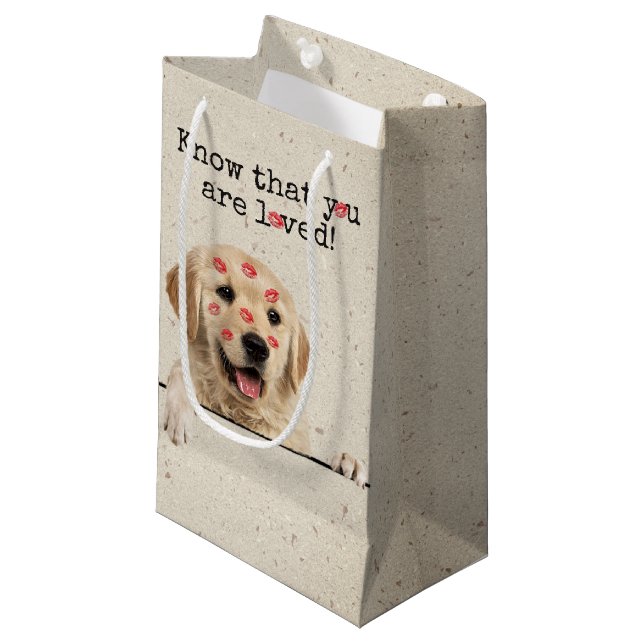 Golden Retriever mit Lipstick Kisses Kleine Geschenktüte (Vorderseite Schrägansicht)