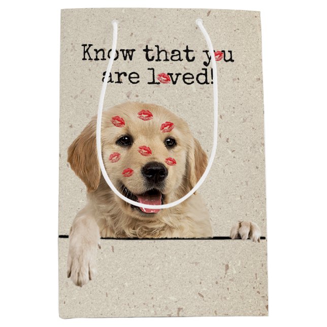 Golden Retriever mit Lipstick Kisses Mittlere Geschenktüte (Vorderseite)