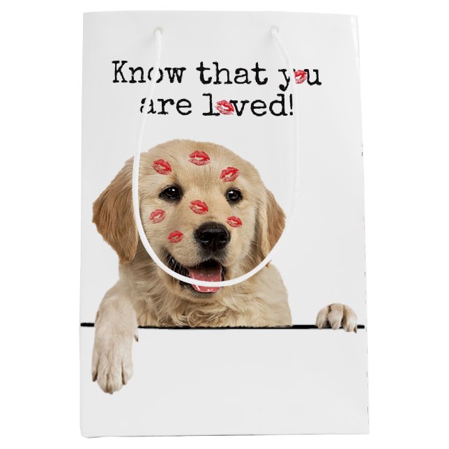 Golden Retriever mit Lipstick Kisses Mittlere Geschenktüte (Vorderseite)