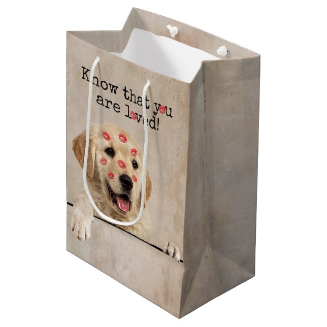 Golden Retriever mit Lipstick Kisses Mittlere Geschenktüte (Vorderseite Schrägansicht)