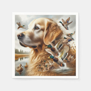 Golden Retriever mit Mallard Enten Serviette