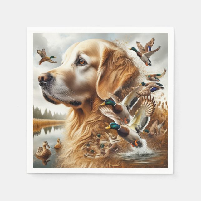 Golden Retriever mit Mallard Enten Serviette (Vorderseite)