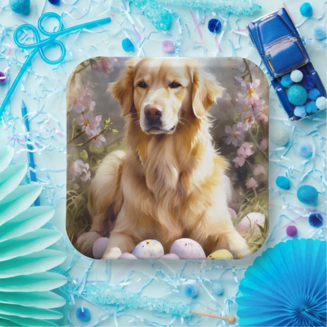 Golden Retriever mit Ostereiern Pappteller (Party)