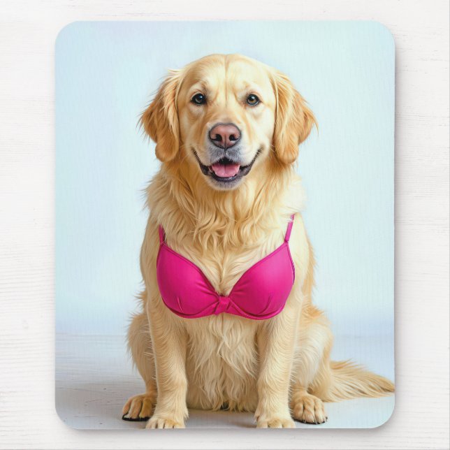 Golden Retriever mit rosa BH Mousepad (Vorne)