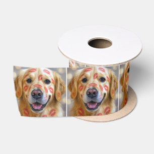 Golden Retriever mit rotem Lippenstift Kissen Satinband
