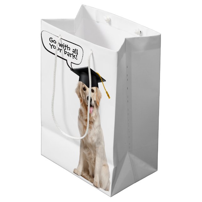 Golden Retriever mit schwarzer Spitze Mittlere Geschenktüte (Vorderseite Schrägansicht)
