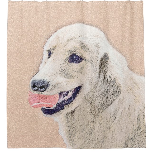 Golden Retriever mit Tennis Ball Malerei Hund Kuns Duschvorhang (Vorderseite)