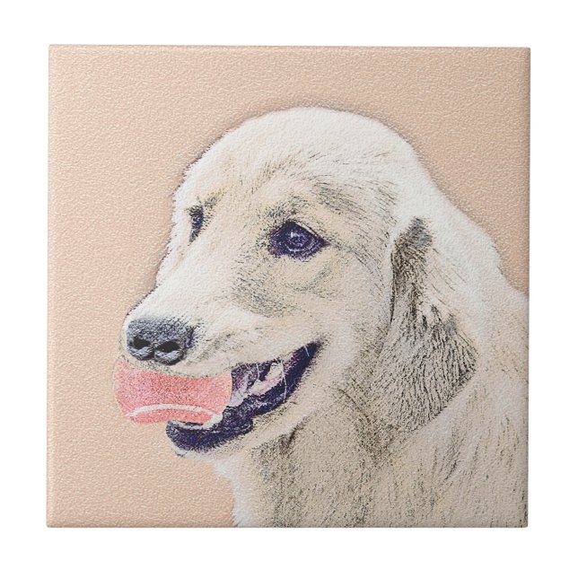 Golden Retriever mit Tennis Ball Malerei Hund Kuns Fliese (Vorderseite)