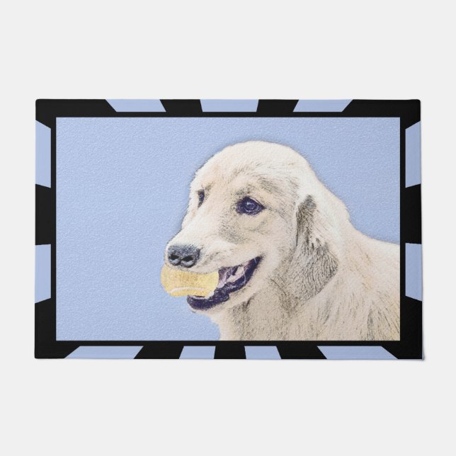 Golden Retriever mit Tennis Ball Malerei Hund Kuns Fußmatte (Vorderseite)