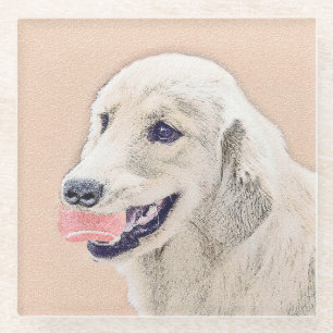 Golden Retriever mit Tennis Ball Malerei Hund Kuns Glasuntersetzer