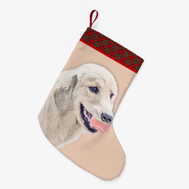 Golden Retriever mit Tennis Ball Malerei Hund Kuns Kleiner Weihnachtsstrumpf (Vorderansicht (hängend))