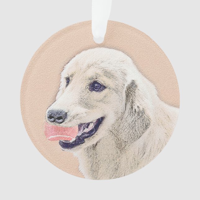 Golden Retriever mit Tennis Ball Malerei Hund Kuns Ornament (Vorderseite)