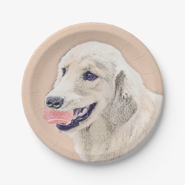 Golden Retriever mit Tennis Ball Malerei Hund Kuns Pappteller (Vorderseite)