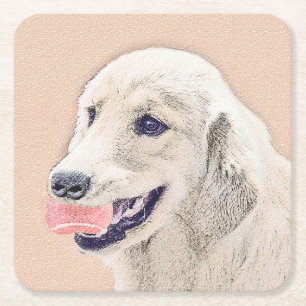 Golden Retriever mit Tennis Ball Malerei Hund Kuns Rechteckiger Pappuntersetzer