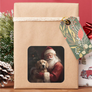 Golden Retriever mit Weihnachtsmann Weihnachten Quadratischer Aufkleber