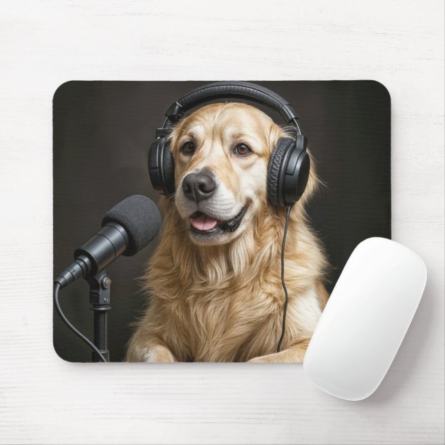 Golden Retriever moderiert einen Podcast Mousepad (Mit Mouse)