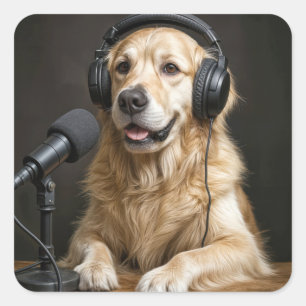 Golden Retriever moderiert einen Podcast Quadratischer Aufkleber