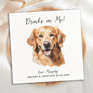 Golden Retriever Modern Dog Wedding Cocktail Serviette