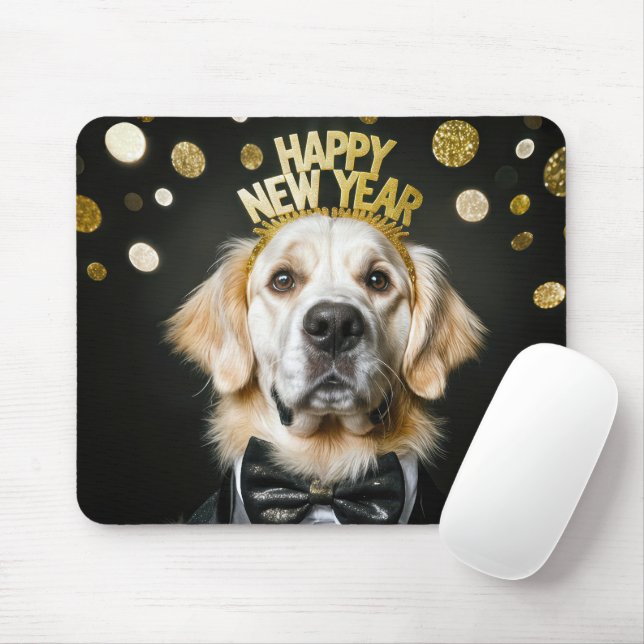 Golden Retriever New Year Tuxedo Mousepad (Mit Mouse)